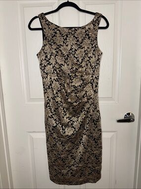 Midnight Velvet Black and Gold Lace Midi Dress